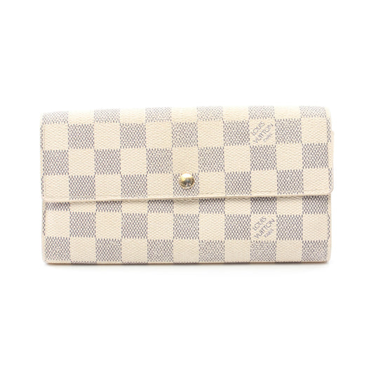 Louis Vuitton Portefeuil Sara Damier Azur Bi-Fold Long Wallet Leather White