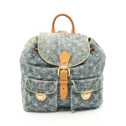 Louis Vuitton Sac Ad Gm Monogram Denim Backpack Rucksack Leather Blue
